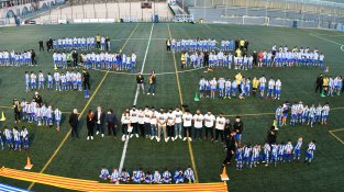 Els diferents equips de la UD Cassà en la presentació d'avui