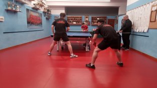 Un moment del decisiu partit de dobles
