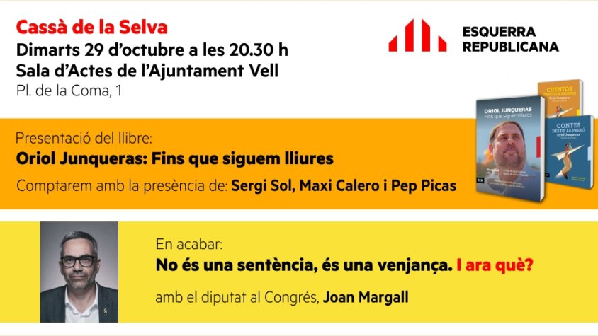 Esquerra Cassà organitza un acte d'homenatge a Oriol Junqueras 