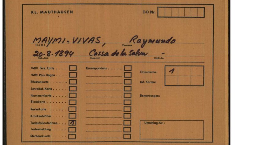 Fitxa de defunció del camp d'extermini de Mauthausen localitzada per Xavier Niell.