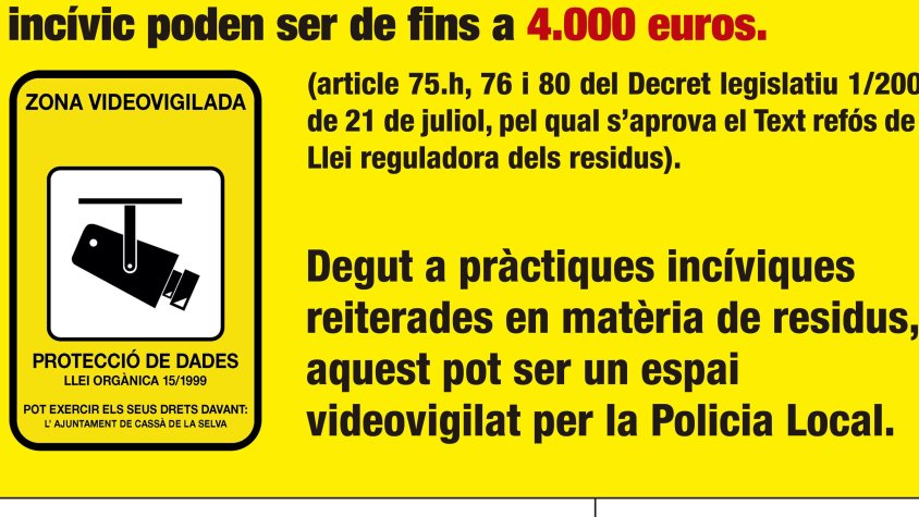 El cartell que anuncia les zones videovigilades