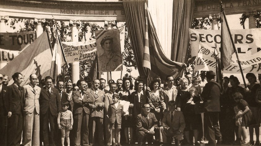 Hermenegild Roura (amb un llacet al coll) es troba a la primera fila en un dels actes celebrats a Montpellier