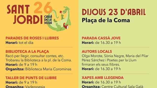 La plaça de la Coma, punt neuràlgic de la Diada de Sant Jordi a Cassà